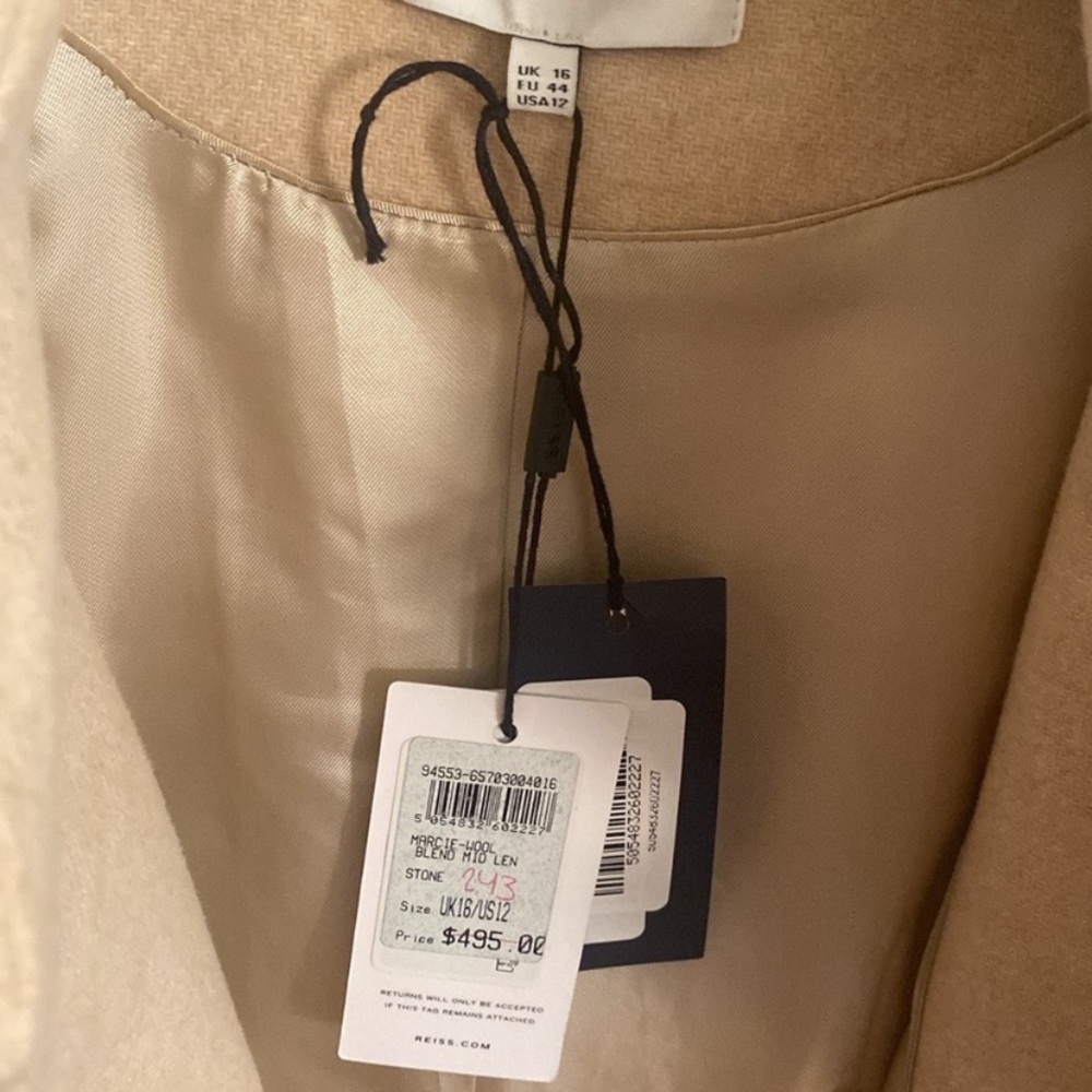 REISS Marcie Wool Blend Mid Length Coat Stone Color - Picture 12 of 16